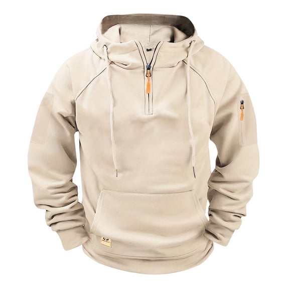PMVFHDE Men's Solid Color Full Zip Stand Collar Pocket Raglan Sleeve Heavyweight Warm Hooded Sweatshirt Khaki,XL