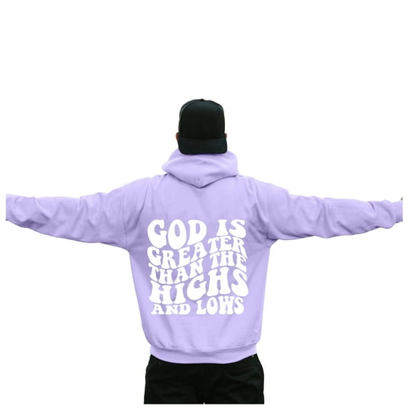 PMVFHDE Men's Solid Color Letter Print Long Sleeve Casual Hooded Sweatshirt Pullover for Everyday Purple,XXL