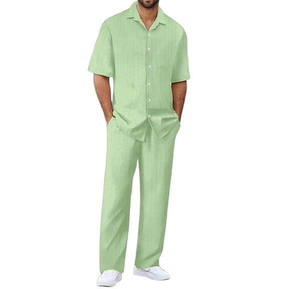 PMVFHDE Men's Stylish Casual Set Mens Tracksuit Sweat Suit Pure Color Shirt Short Sleeve Long Pants For Sports Beach Relaxation Everyday Wear Soft Breathable Lightweight Outfit