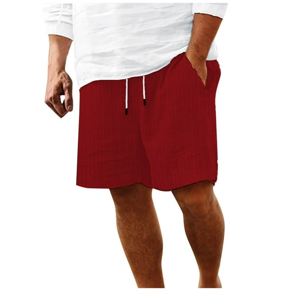 PMVFHDE Men's Summer Casual Shorts Striped Beach Pants With Several Pockets Drawstring Cotton Linen Summer Shorts For Men Red,S