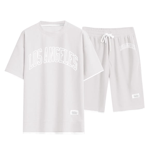 PMVFHDE Men's Summer Short Sleeve Sports Set Sweat Suits Men Gym Outfits For Men Loose T-Shirt Shorts Two Piece Set Solid Color Athletic Wear Soft Breathable Lightweight Outfit