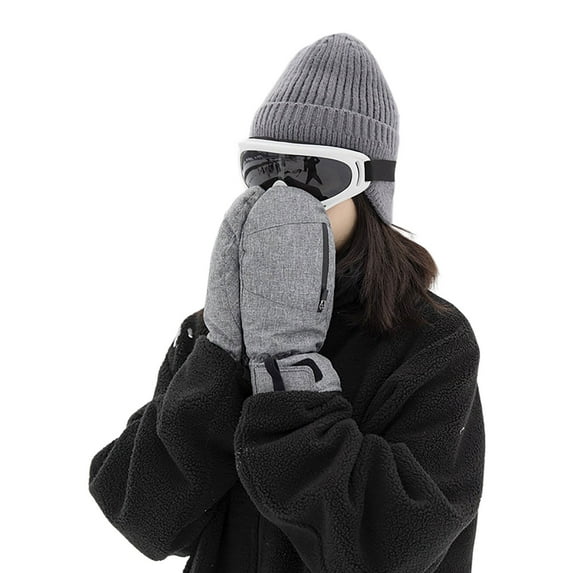 PMVFHDE Men's Winter Outdoor Ski Mittens Thick Waterproof Zipper Warm Gloves, Unisex Cold Weather Guard Grey,M