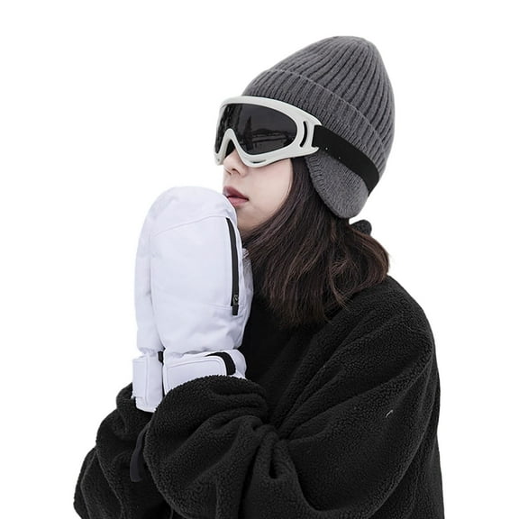 PMVFHDE Men's Winter Outdoor Ski Mittens Thick Waterproof Zipper Warm Gloves, Unisex Cold Weather Guard White,XL