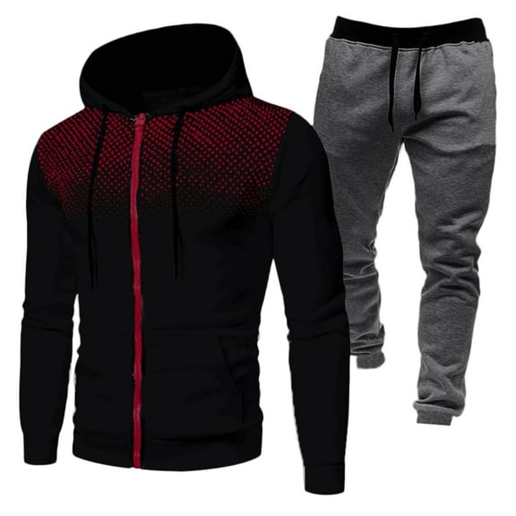 PMVFHDE Men's Winter Sports Set Gym Outfits For Men Mens Tracksuit Polka Dot Print Zipper Hoodie Pants Warm Hooded Sweatsuit Soft Comfortable Breathable Daily Sports Leisure Wear