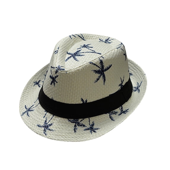 PMVFHDE Mens Beach Hats Tree Printing Paper Straw Jazz Hat Seaside Sun Hat for Women Adult