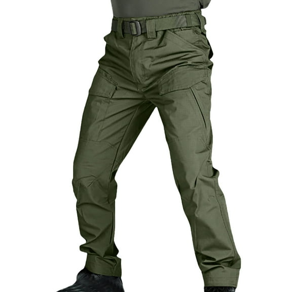 PMVFHDE Mens Pants Weather-proof Durable Many Function Pocket Utility Trousers For Work Outdoor Green，L