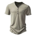 thumbnail image 1 of PMVFHDE Mens T Shirts Fashion Basic V Neck 4 Button Placket Slub Cotton Short Sleeve Casual Blouse Comfortable Summer Top, 1 of 9