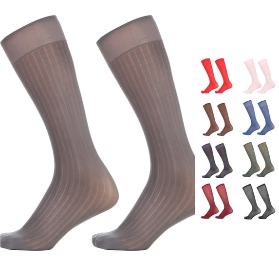 PMVFHDE Mens Thin Silk Striped Sheer Dress Socks Summer Mid Calf Breathable Nylon Casual Hosiery Lightweight Comfort Fit, Dark Gray, One Size