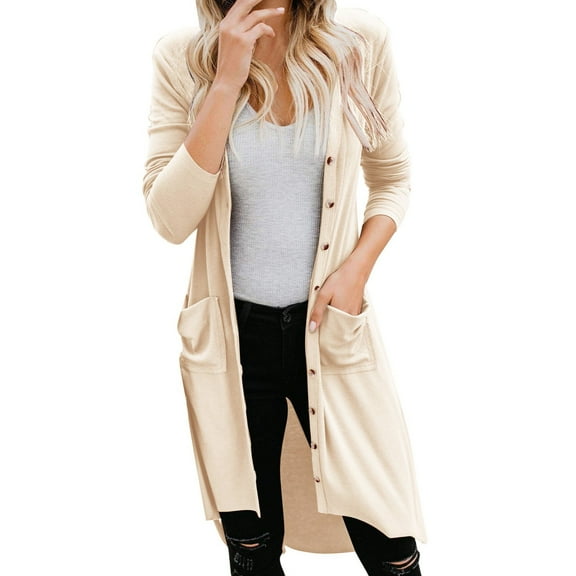 PMVFHDE One-Button Cardigan for Autumn Winter, Mid-Length Long Sleeve Button Down Knit Beige,S