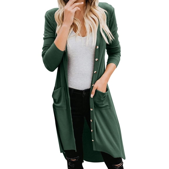 PMVFHDE One-Button Cardigan for Autumn Winter, Mid-Length Long Sleeve Button Down Knit Green,L