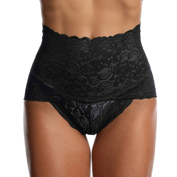 PMVFHDE Plus Size Womens High Waist Lace Underwear Breathable Cotton Gusset Support Briefs Plus Size Underwear For Women Black,XL