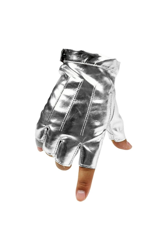 Riding Half Finger Leather Gloves for Men Women, Outdoor Fitness Secure Fingerless Gloves Silver,One Size