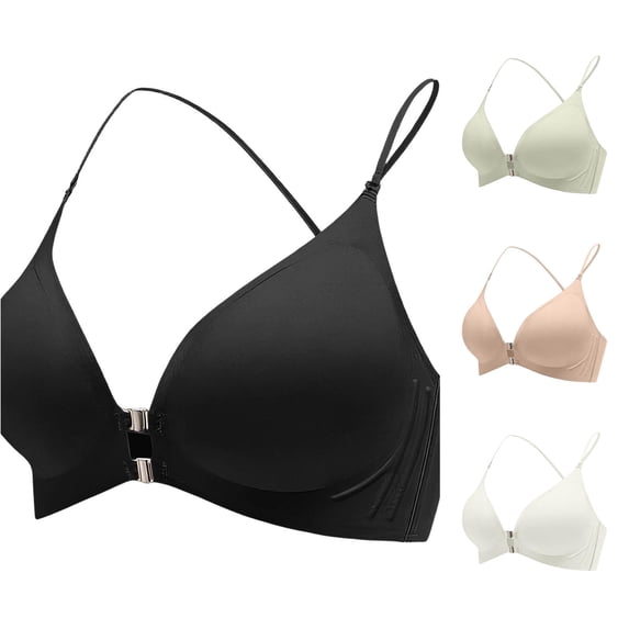 PMVFHDE Seamless Front Closure Back Strappy Push Up Bra For Daily Wear And Occasions Black - L