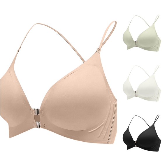 PMVFHDE Seamless Front Closure Back Strappy Push Up Bra For Daily Wear And Occasions Khaki - XL