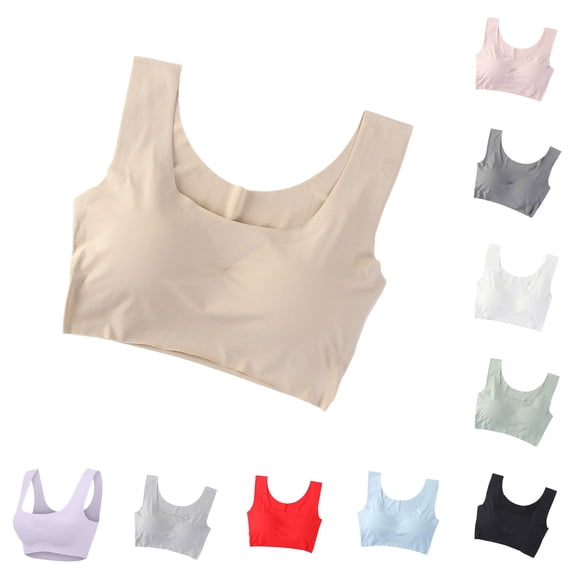 PMVFHDE Seamless Wire Sports Bra Non Padded Yoga Bralette Comfortable Lightweight Workout Tank Breathable Supportive Everyday Activewear Beige - XXL