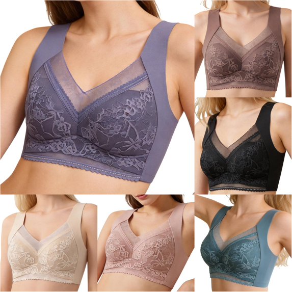 PMVFHDE Seamless Wireless Lace Bra Non Padded Bralette Comfortable Soft Daily Casual Wear Women's Unlined Lightweight Breathable Smooth Stretch Fit Purple - 5L