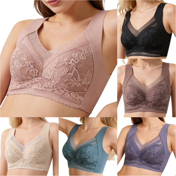PMVFHDE Seamless Wireless Lace Bra Non Padded Bralette Comfortable Soft Daily Casual Wear Women's Unlined Lightweight Breathable Smooth Stretch Fit Pink - 3L
