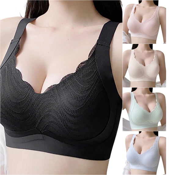 PMVFHDE Seamless Wireless Sleep Bra For Women Full Coverage Comfort All-Day Wear Soft Unlined Daily Black - 2XL