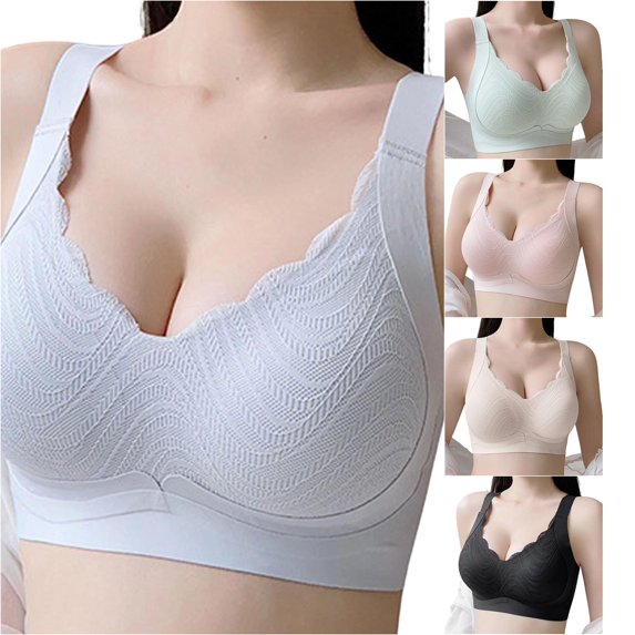 PMVFHDE Seamless Wireless Sleep Bra For Women Full Coverage Comfort All-Day Wear Soft Unlined Daily Light Gray - XL