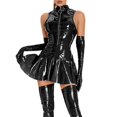 thumbnail image 1 of PMVFHDE Shiny PU Leather Bodysuit For Women Tight Fitting Party Dress Nightclub Outfit Black,M, 1 of 3