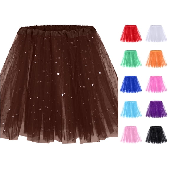 PMVFHDE Short Skirts for Women Three Layer Sequin Tulle Puffy Tutu Mini Skirt Stage Performance Outfit