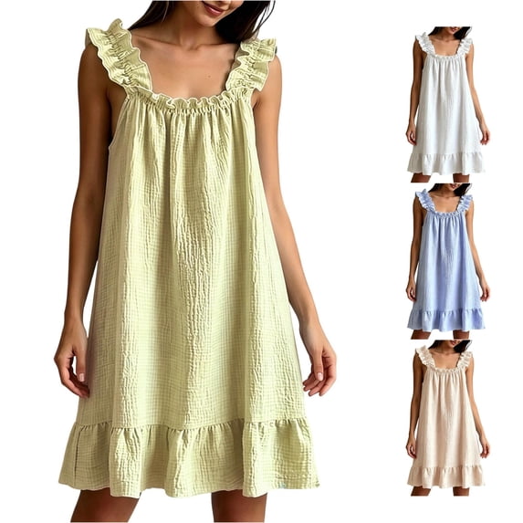 PMVFHDE Soft Lightweight Solid Slub Nightgown Sleeveless Loose Fit Mid Length Casual For Women Spring Summer Light Green,M