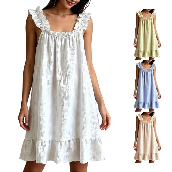 PMVFHDE Soft Lightweight Solid Slub Nightgown Sleeveless Loose Fit Mid Length Casual For Women Spring Summer White,M