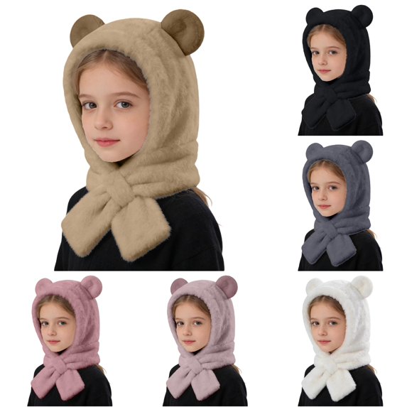 PMVFHDE Soft Lined Winter Hood Hat With Scarf & Ear Warmers For Toddler Boys Girls Cold Weather