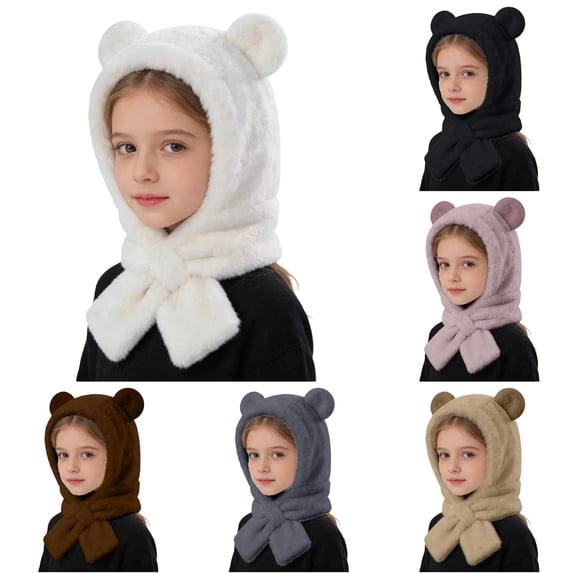 PMVFHDE Soft Lined Winter Hood Hat With Scarf & Ear Warmers For Toddler Boys Girls Cold Weather