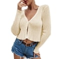 thumbnail image 1 of PMVFHDE Solid Color Clean Long Sleeve Short Length Button Cardigan Sweater for Spring Summer Top Beige,M, 1 of 4