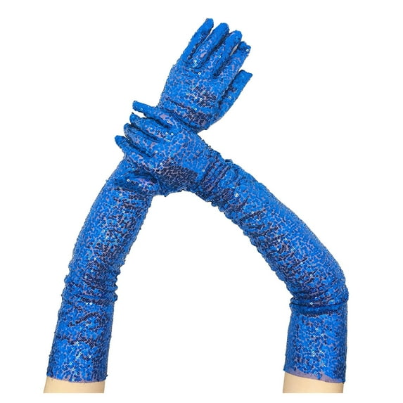 PMVFHDE Sparkly Reflective Gloves for Party Club Performance Event, Stretch Festive Dress Gloves Blue,One Size