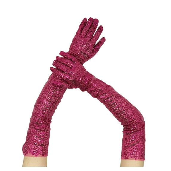 PMVFHDE Sparkly Reflective Gloves for Party Club Performance Event, Stretch Festive Dress Gloves Hot Pink,One Size