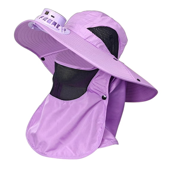PMVFHDE Summer Outdoor Sun Hat With Ventilated Fan Bucket Hats Drawstring For Leisure Activities Solar Charging With 5 Settings Purple