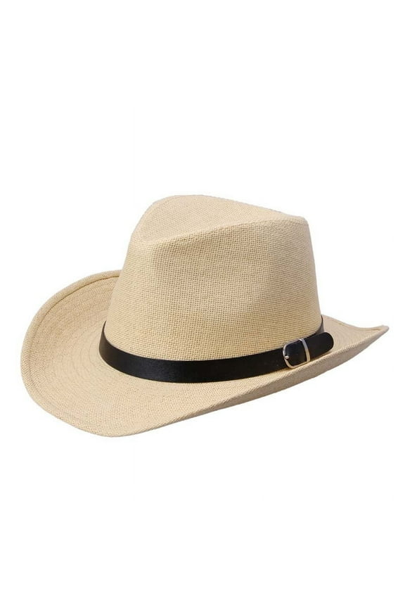 Sun Hat for Men Summer Solid Color Daily Wear with Belt Straw Hat Light Brown for Outdoor and Casual Style Light Brown
