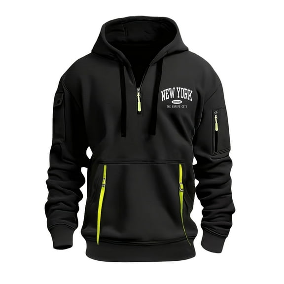 PMVFHDE Sweatshirts for Men Jacket Solid Color Casual Hooded Pullover Full Zip with Pockets Hooded Sweatshirt Black,S