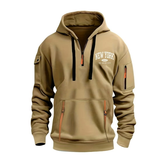 PMVFHDE Sweatshirts for Men Jacket Solid Color Casual Hooded Pullover Full Zip with Pockets Hooded Sweatshirt Khaki,S