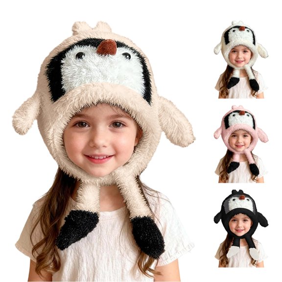 PMVFHDE Thermal Insulated Windproof Penguin Animal Design Winter Hat For Toddler Ages 2-8