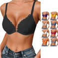 thumbnail image 1 of PMVFHDE Thin Cup Gathered Lace Band Steel Ring Front Closure Back Supporting Bra for Daily Leisure Full Coverage Y-Shape Straps Black - 75C, 1 of 4