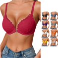 thumbnail image 1 of PMVFHDE Thin Cup Gathered Lace Band Steel Ring Front Closure Back Supporting Bra for Daily Leisure Full Coverage Y-Shape Straps Red - 85D, 1 of 4