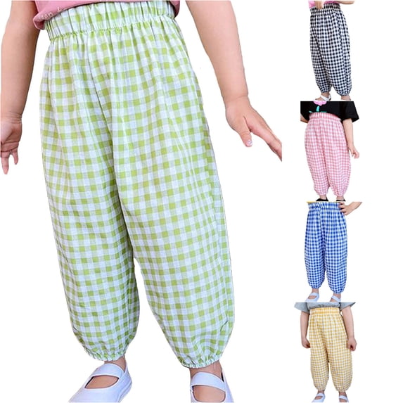 PMVFHDE Toddler Baby Girl Boy Classic Plaid Elastic Jogger Gingham Long Pants Summer Fall Harem Casual Bottoms Green,18-24 Months