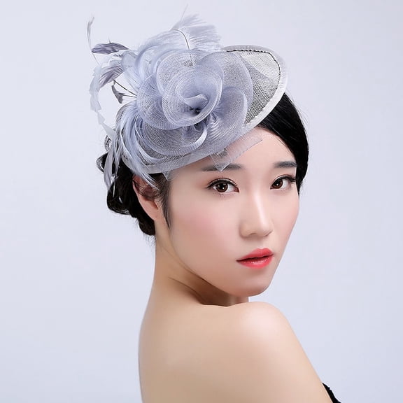 PMVFHDE Top Hat Female Western Banquet Party Headwear Mesh Feather Flower Headwear Hat Slive