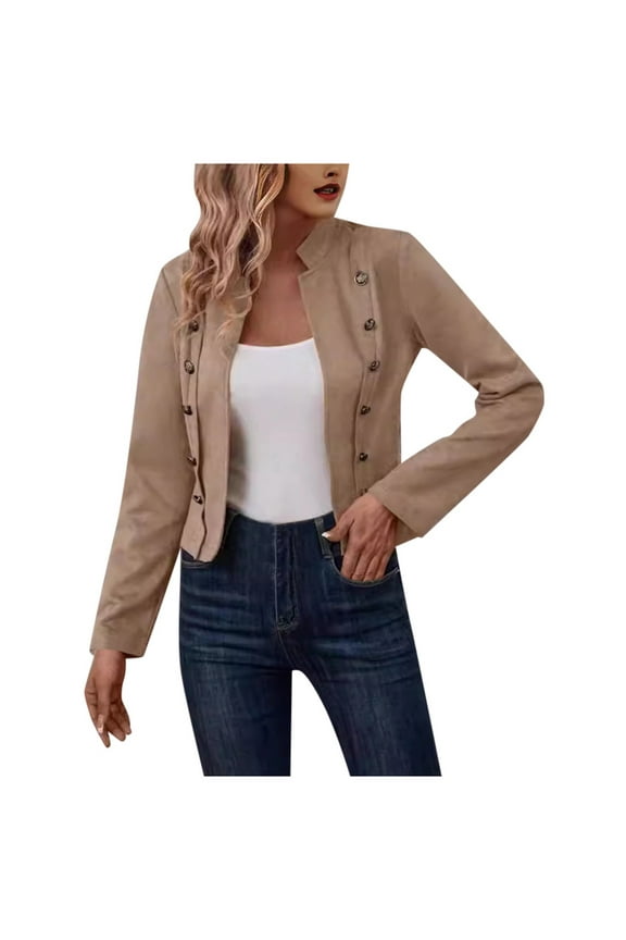 Trench Coat Women Solid Color Double Button Detail Jacket Modern Design Timeless Long Sleeve Outer Garment for Daily Use Khaki,S