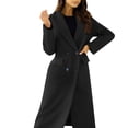 thumbnail image 1 of PMVFHDE Trench Coat Women Solid Color Elegant Autumn Winter Minimalist Double- Long Sleeve Notch Lapel Long Coat Black,S, 1 of 7