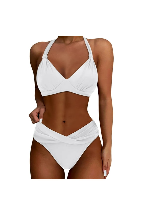 Two Piece Swimsuit For Women Bikini Set With Push Up Design And Adjustable Back Strap Retro Style Bathing Suits Clear，S