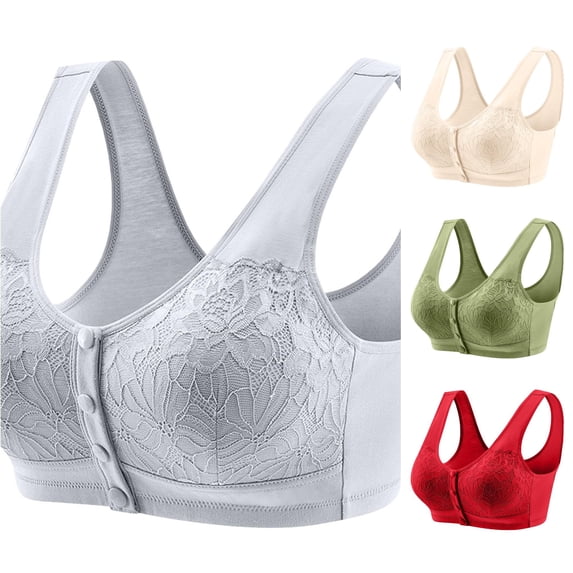 PMVFHDE Underwear Middle Elderly Bras Vests Thin Comfortable Front Buckle Lace Style Womens Summer Breathable Mature Supportive Daily Wear Soft Gentle Closure Easy Adjust Light Gray - 48=6XL