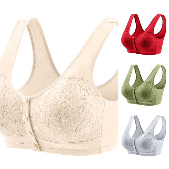 PMVFHDE Underwear Middle Elderly Bras Vests Thin Comfortable Front Buckle Lace Style Womens Summer Breathable Mature Supportive Daily Wear Soft Gentle Closure Easy Adjust Light Yellow - 46=5XL