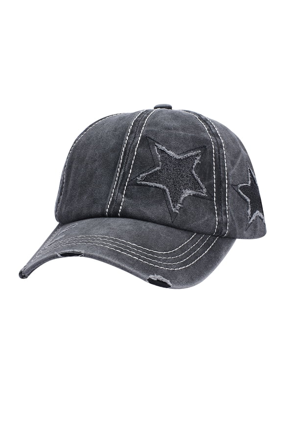 Unisex Baseball Cap Solid Color with Star Print Fashion Daily Versatile Sun Hat for Outdoor Sports Activities and Everyday Casual Wear Black