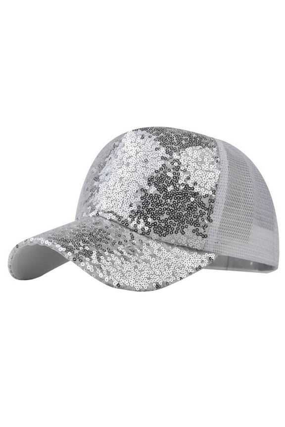 Unisex Color Changing Glitter Mesh Baseball Cap Breathable Sun Hat Adjustable Novelty Dad Hat Silver
