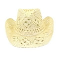thumbnail image 1 of PMVFHDE Unisex Cowboy Style Braided Straw Wide Brim Sun Hat for Couples Outdoor Beach Travel Festival Beige, 1 of 2