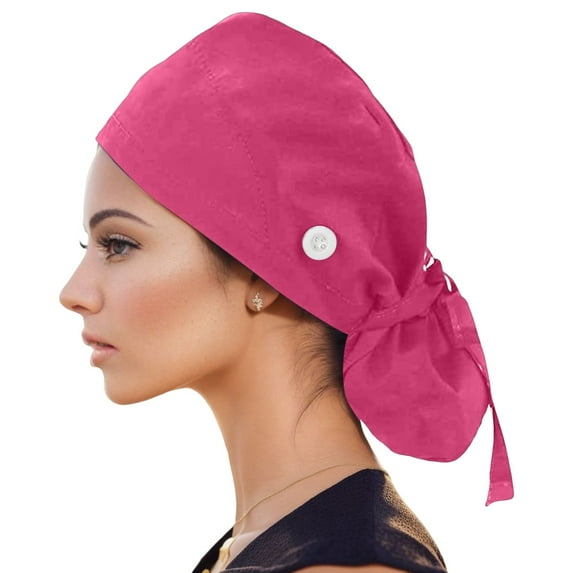 PMVFHDE Unisex Print Polyester Bouffant Scrub Hat for Health care Kitchen Disposable Style Hot Pink